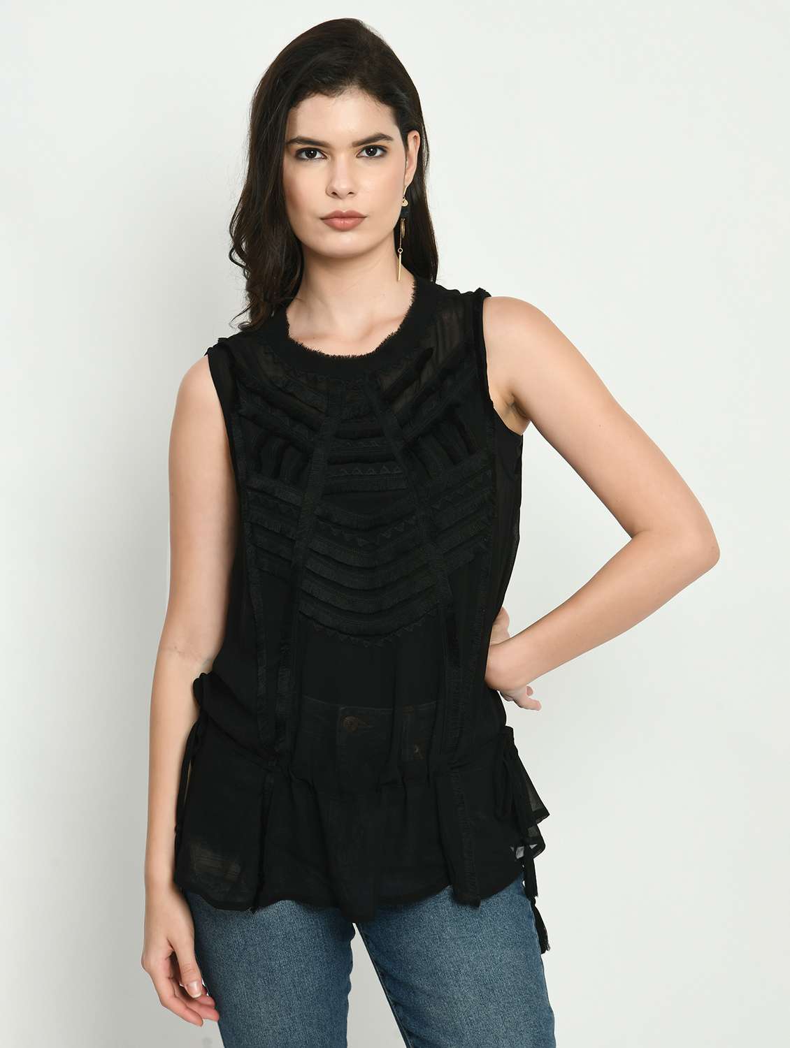women black solid sleeveless peplum top