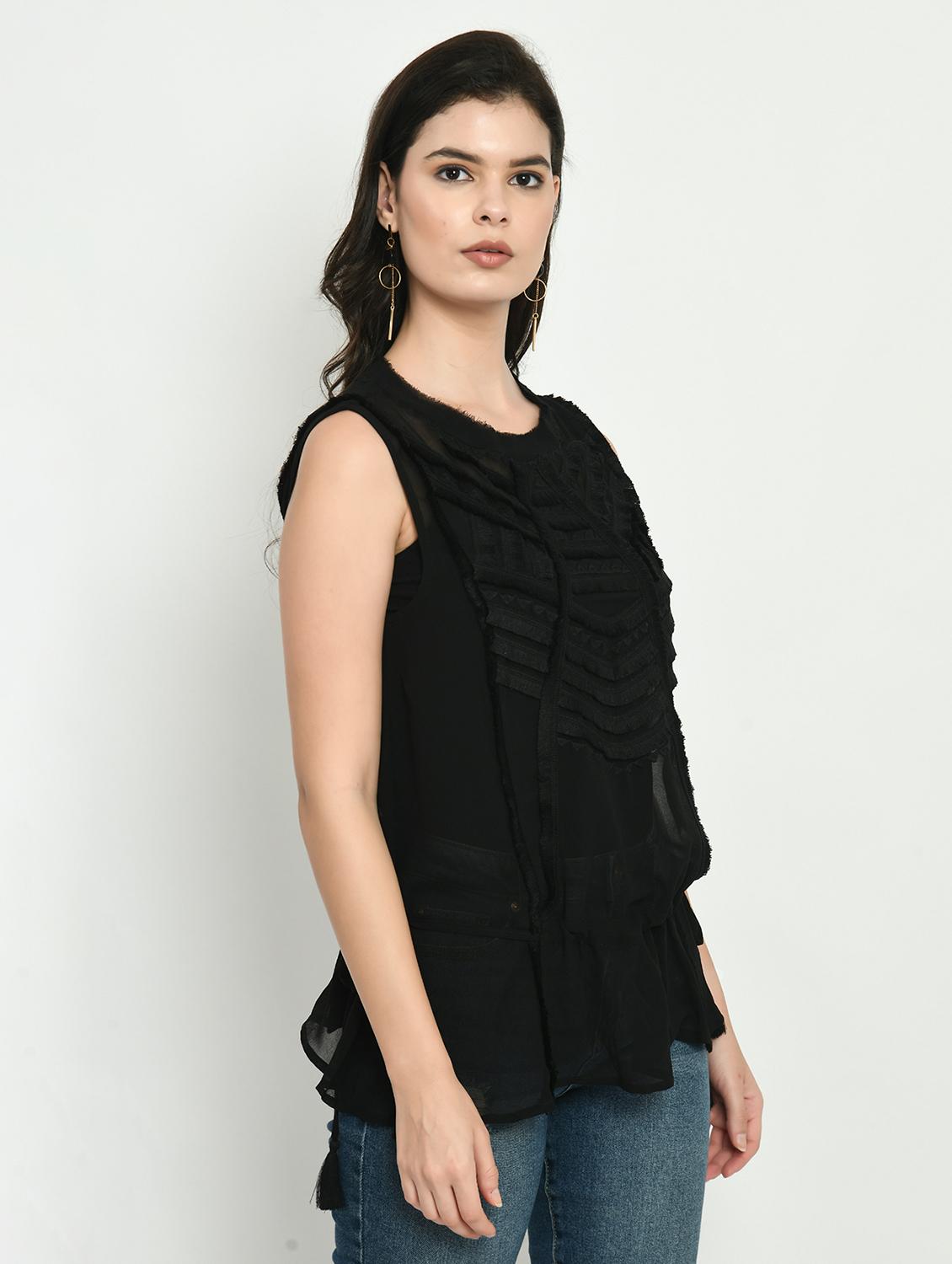 women black solid sleeveless peplum top - 22028374 -  Standard Image - 1