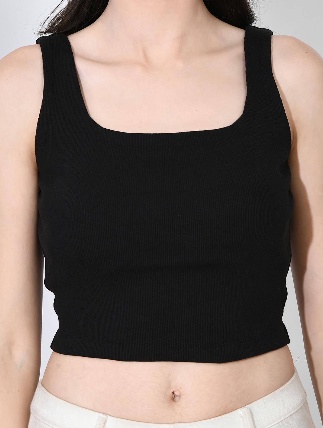 women black solid sleeveless crop tank top - 22028378 - Standard Image - 4