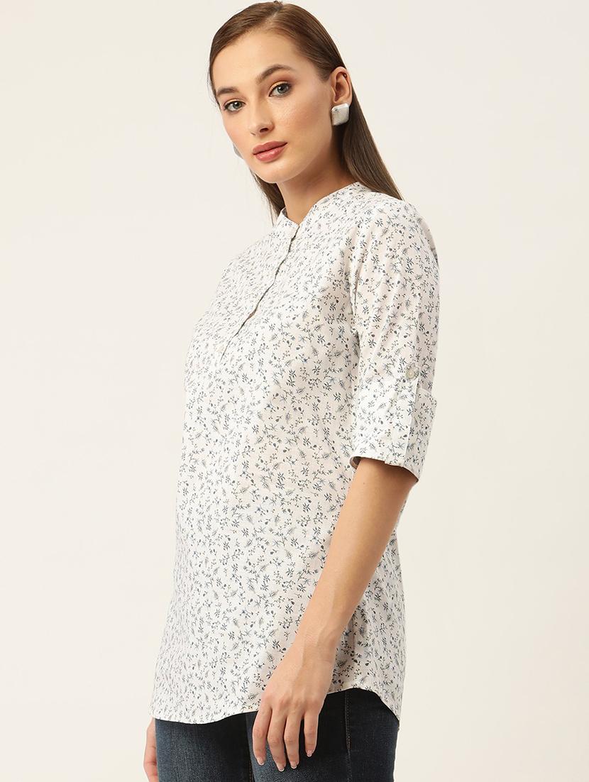 women floral print roll up sleeve straight top - 22028396 -  Standard Image - 1