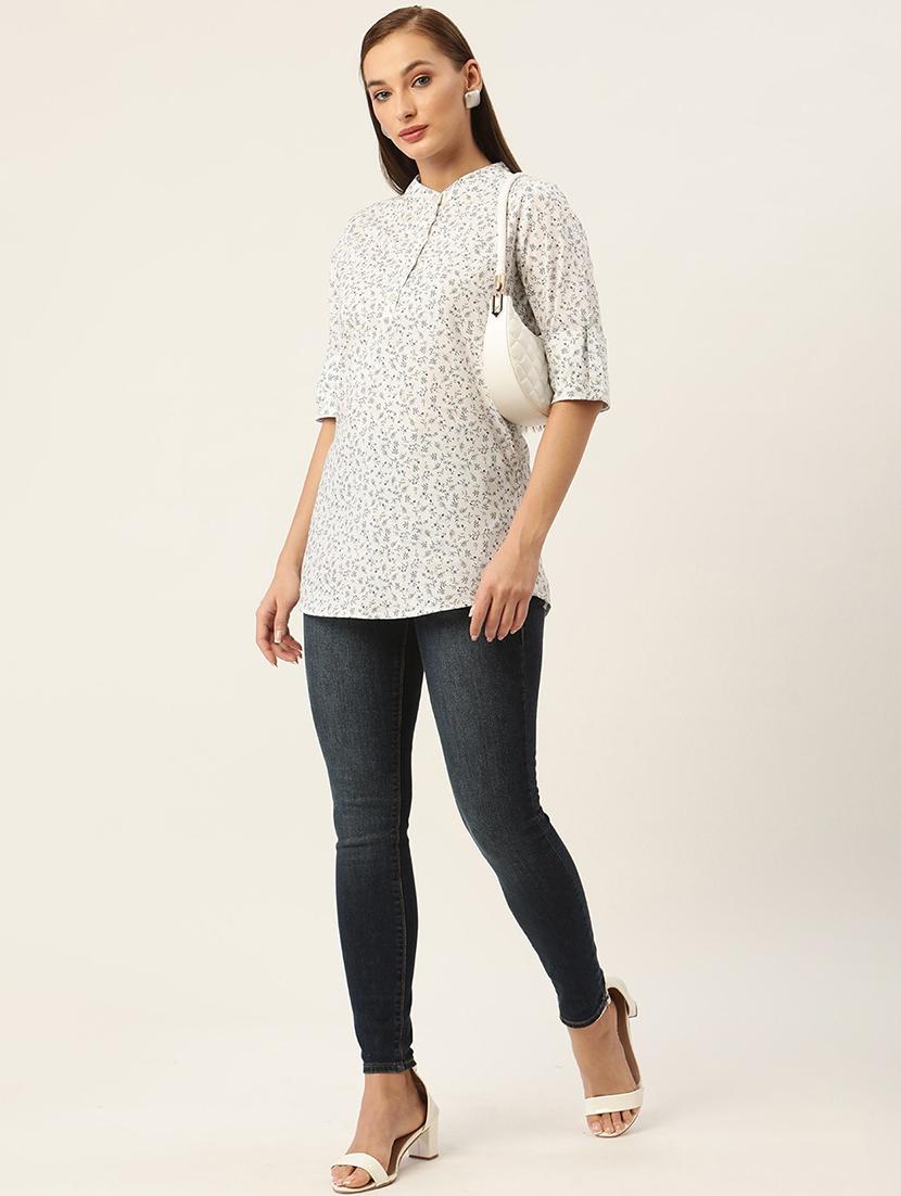 women floral print roll up sleeve straight top - 22028396 - Standard Image - 4
