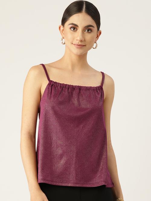 women purple solid shoulder strap tank top - 22028403 -  Standard Image - 0