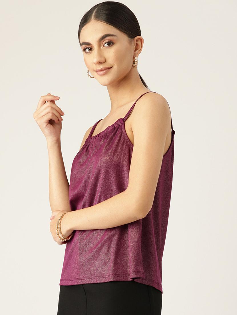women purple solid shoulder strap tank top - 22028403 - Standard Image - 1