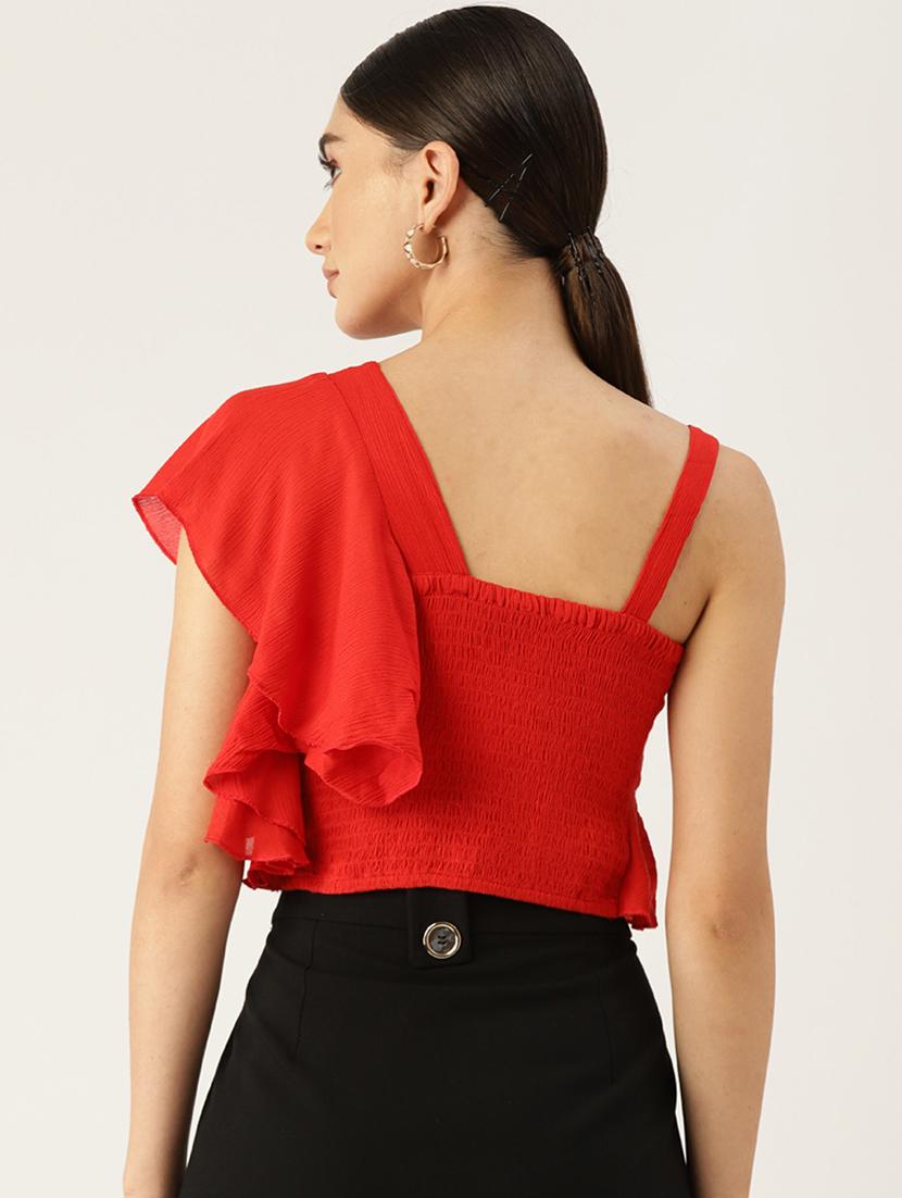 women solid asymmetric neck crop top - 22028404 - Standard Image - 1