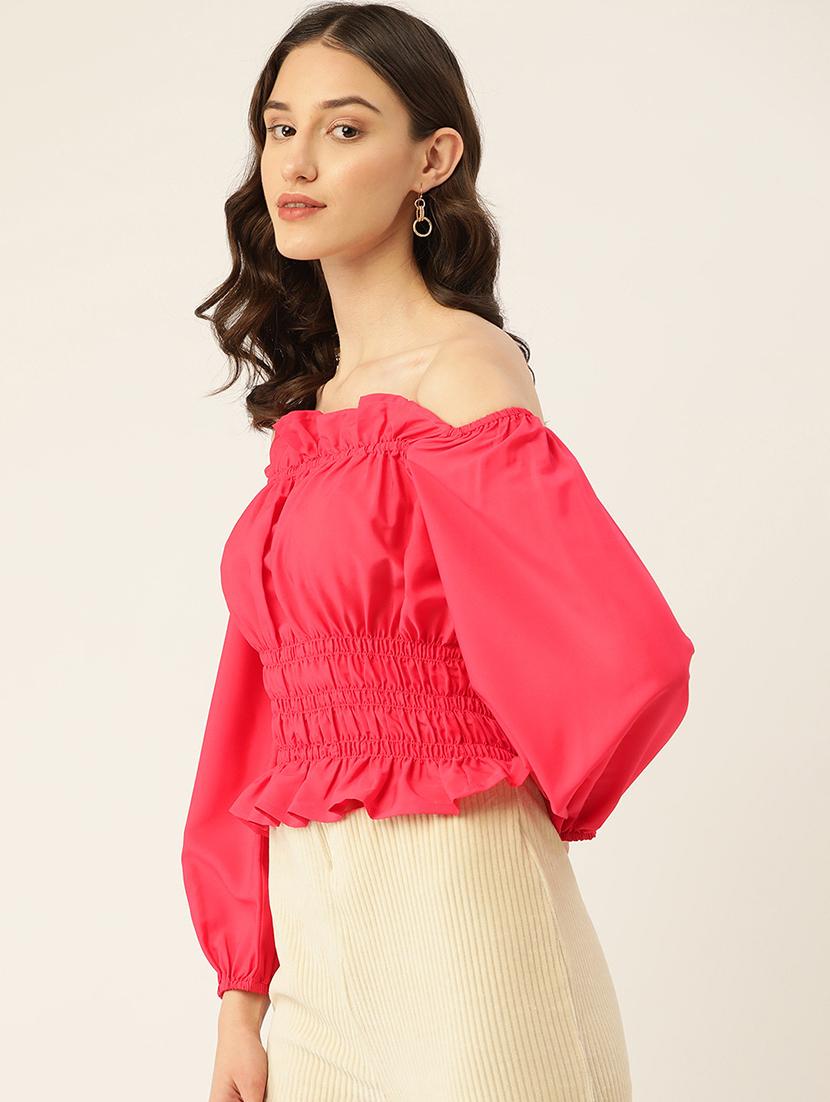 women solid off shoulder long sleeve top - 22028413 -  Standard Image - 1