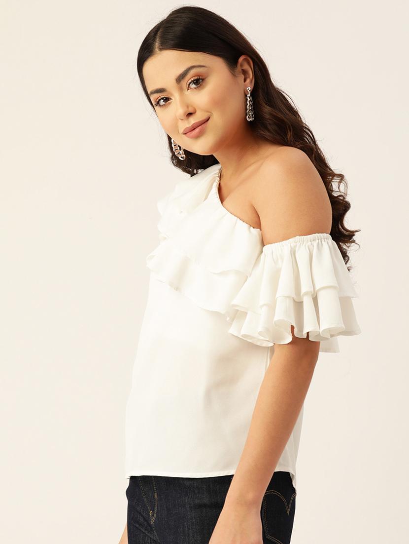 women white solid single shoulder top - 22028416 - Standard Image - 1