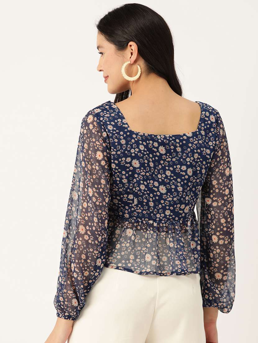 women floral print puff sleeve peplum top - 22028423 -  Standard Image - 1