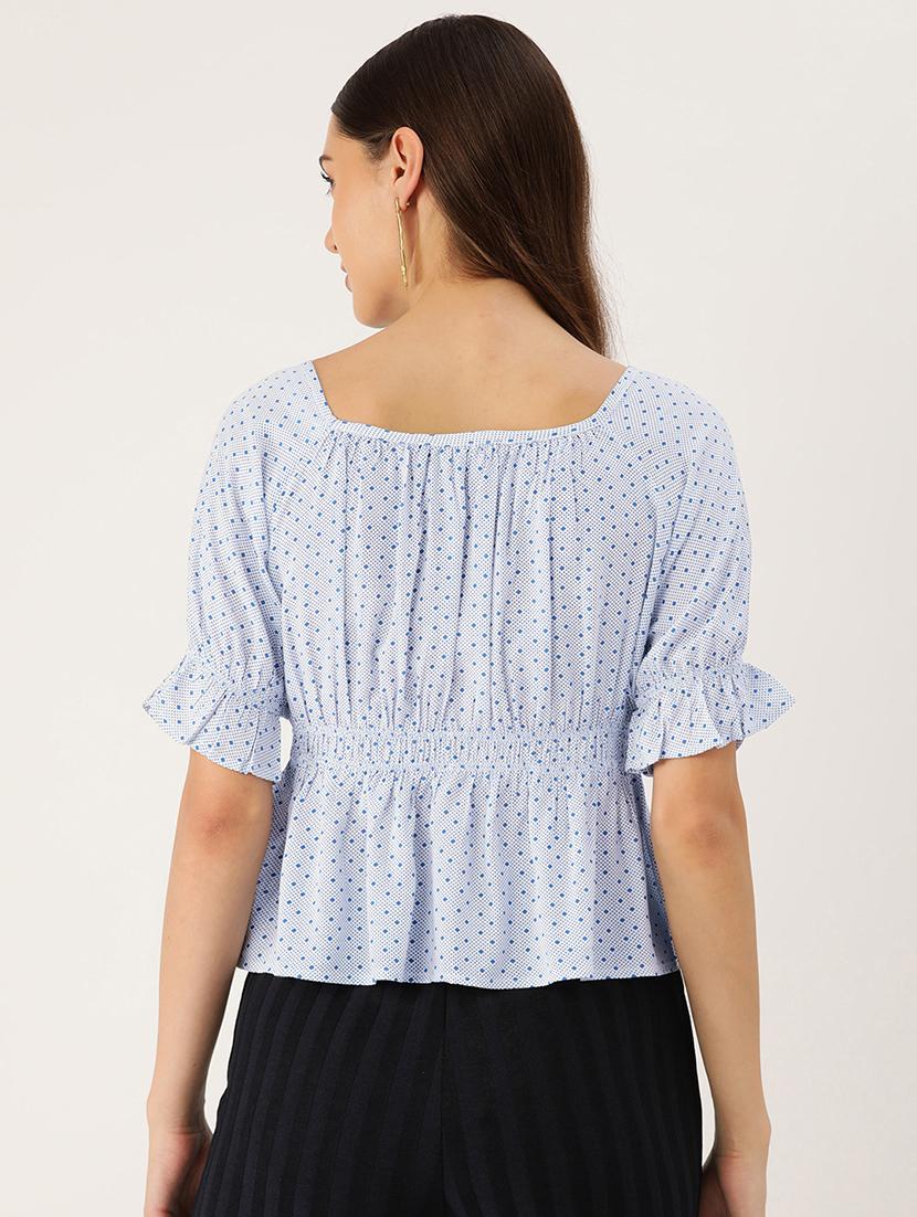 women polka doted puff sleeve peplum top - 22028426 -  Standard Image - 1