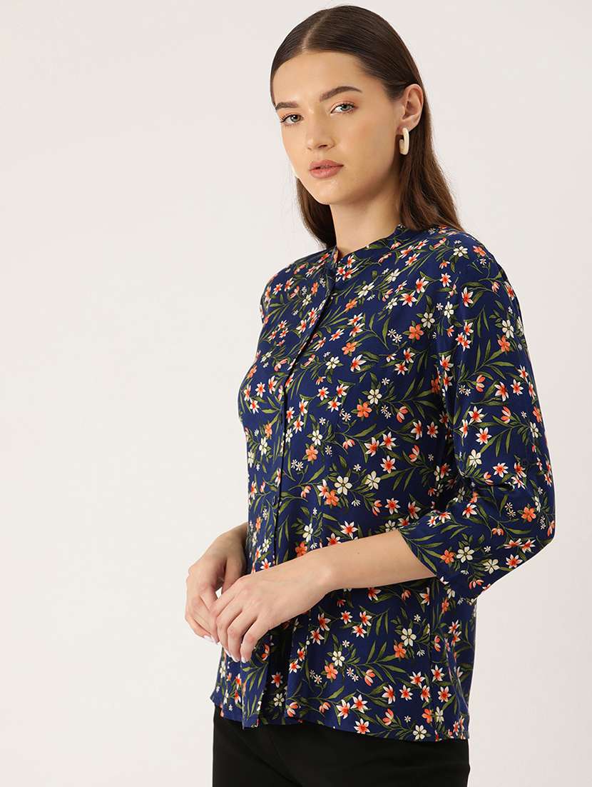 women navy blue florl print straight top - 22028430 -  Standard Image - 1