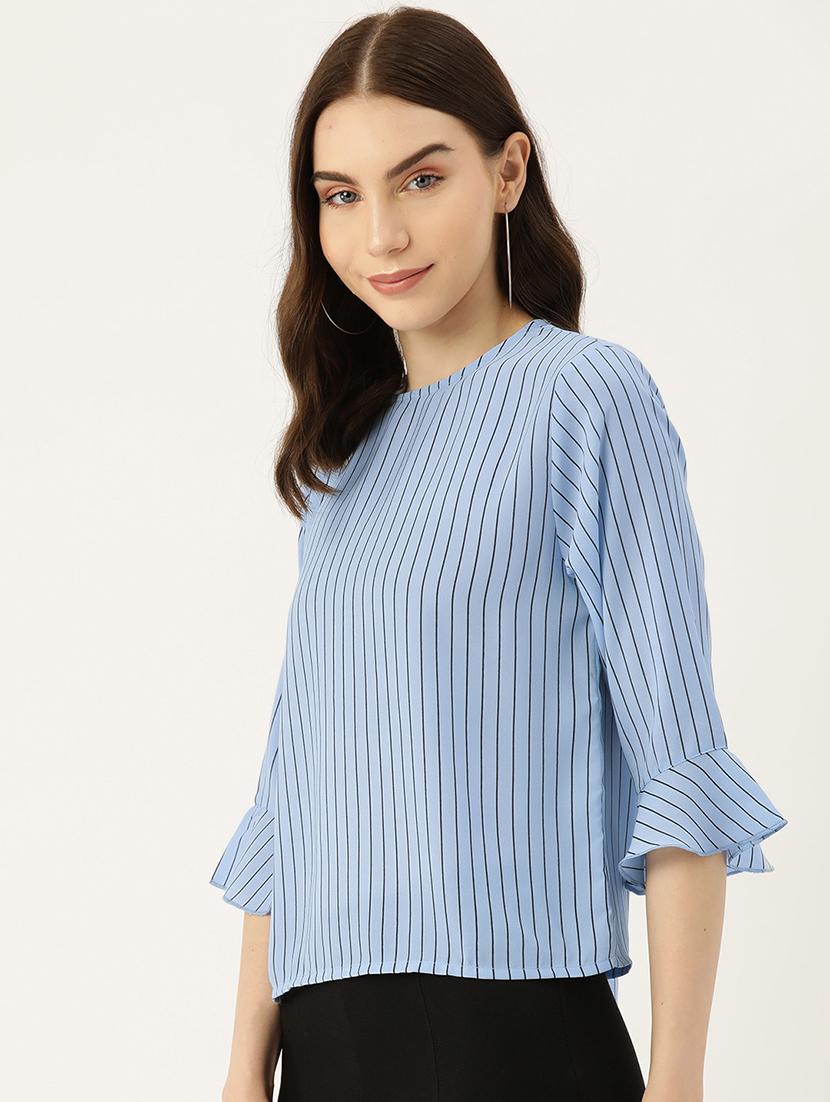 women light blue striped bell sleeve regular top - 22028431 - Standard Image - 1