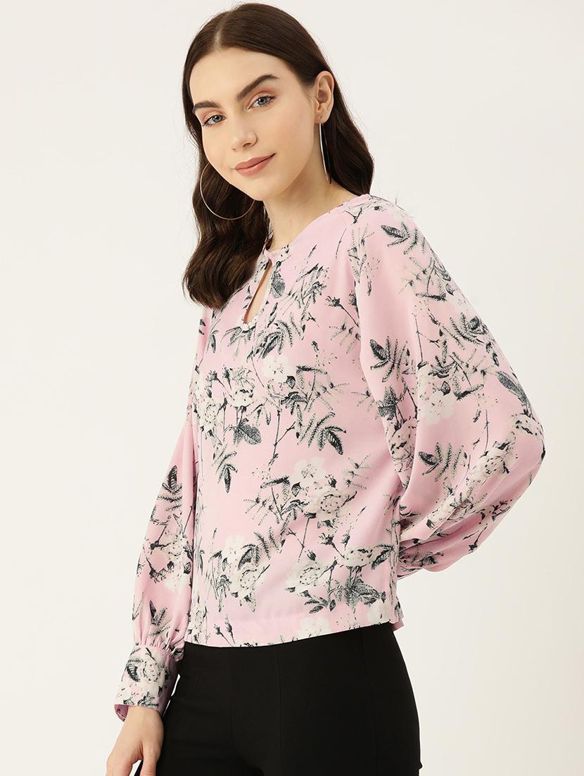 women pink floral print puff sleeve regular top - 22028432 - Standard Image - 1