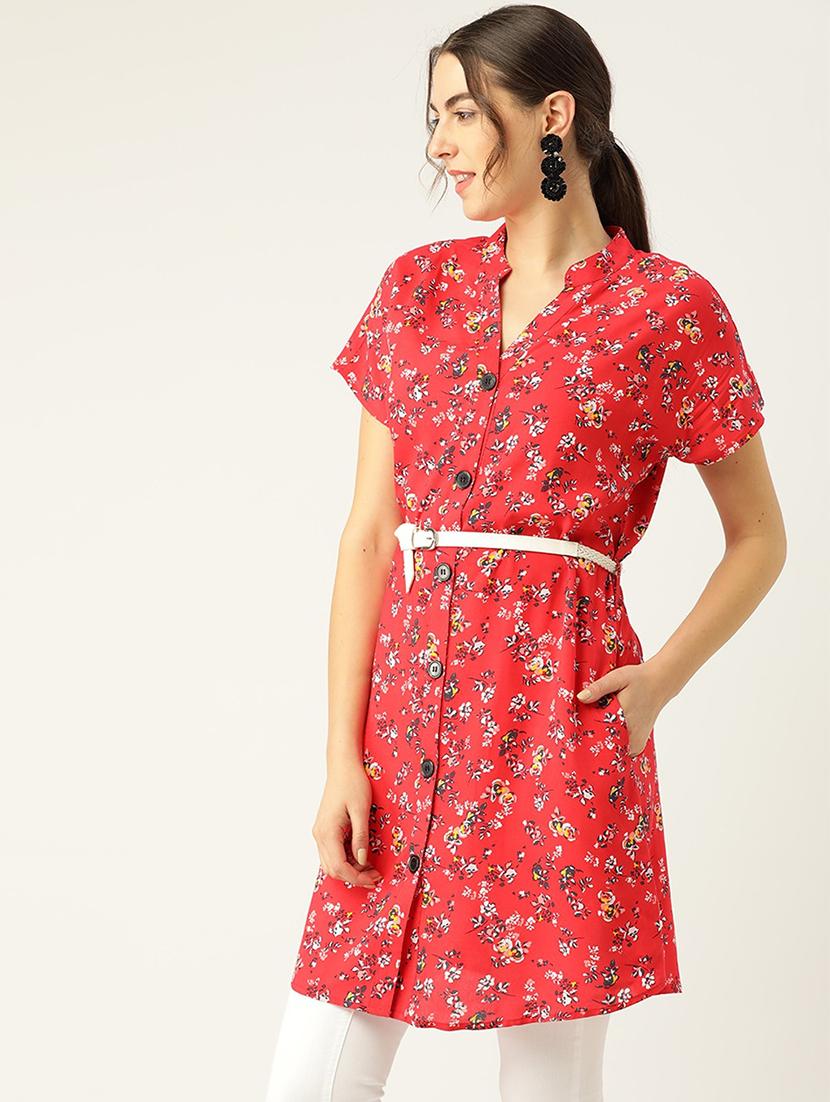 women floral print mandarin collar shirt tunic - 22028441 - Standard Image - 1
