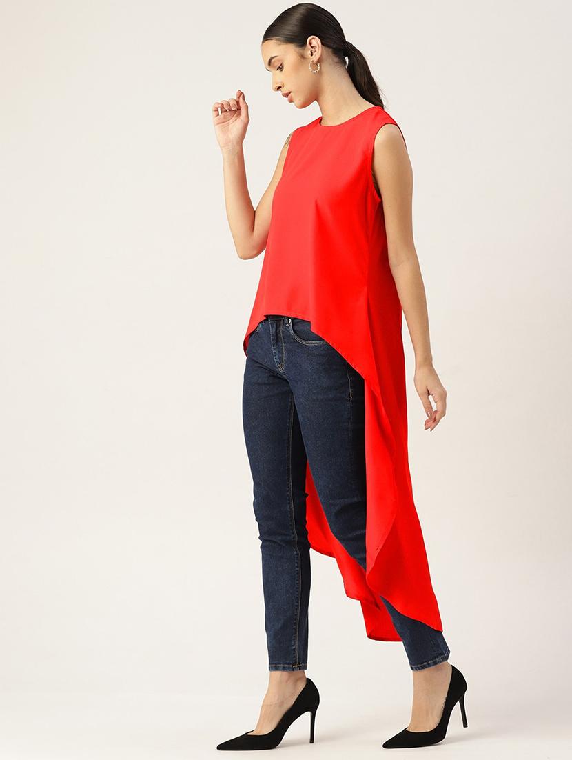 women red solid sleeveless high low top - 22028444 - Standard Image - 1