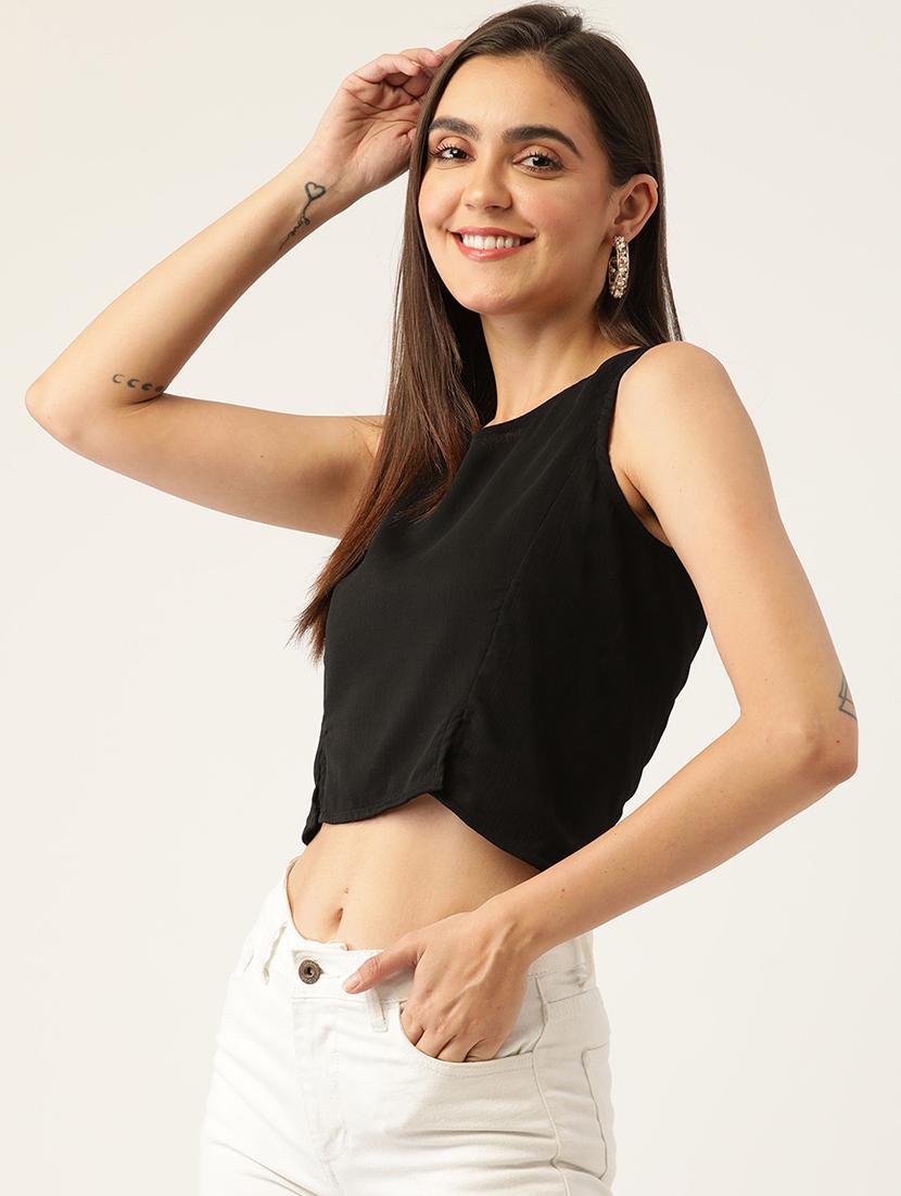 women black solid sleeveless crop top - 22028450 -  Standard Image - 1
