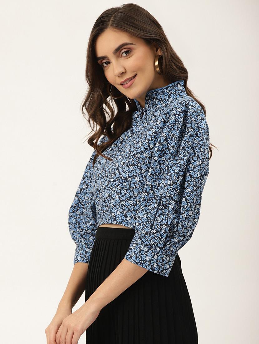 women floral print puff sleeve blouson top - 22028460 - Standard Image - 1