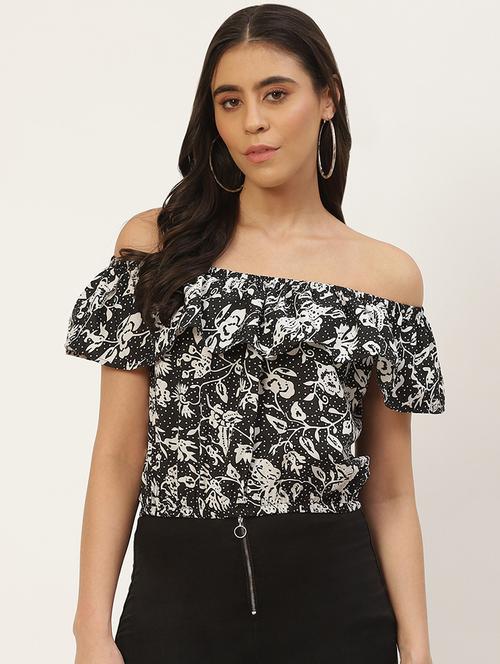 women printed off shoulder crop top - 22028463 -  Standard Image - 0