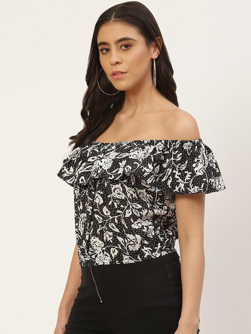 women printed off shoulder crop top - 22028463 -  Standard Image - 1