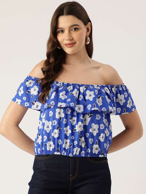 women floral print off shoulder crop top - 22028471 -  Standard Image - 0