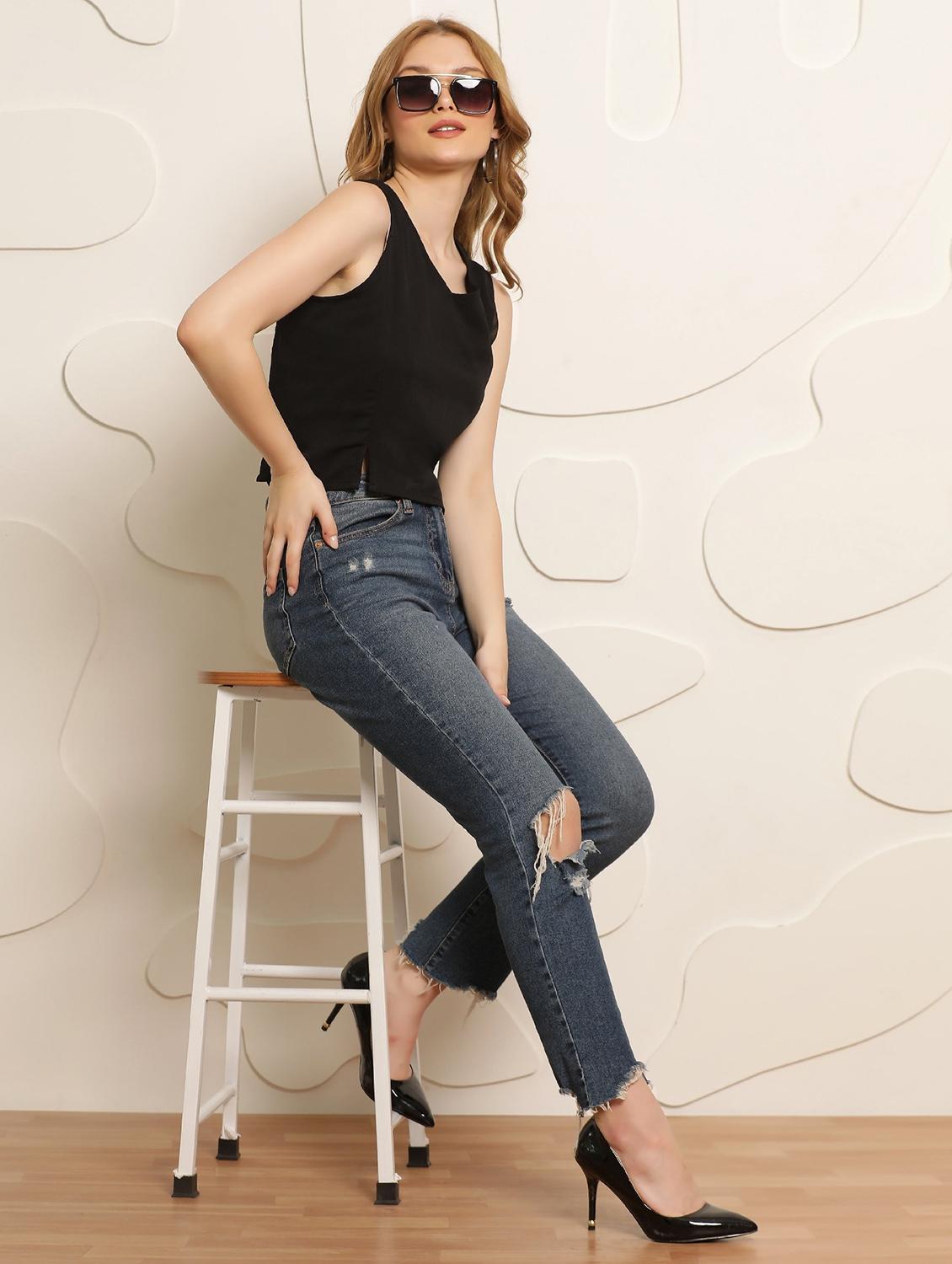women black solid sleeveless tank top - 22028473 - Standard Image - 4
