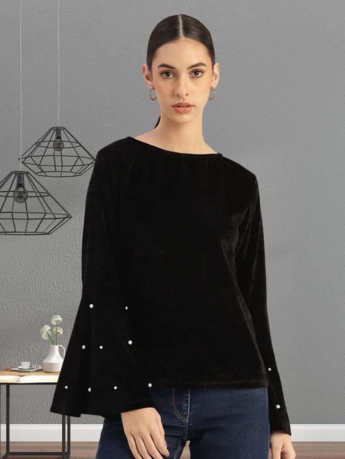 women black solid bell sleeve regular top - 22028476 - Standard Image - 0