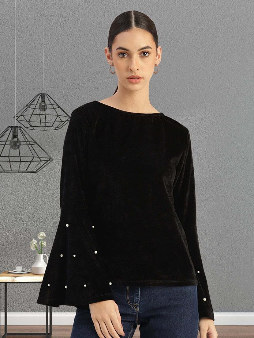 women black solid bell sleeve regular top - 22028476 - Zoom Image - 0