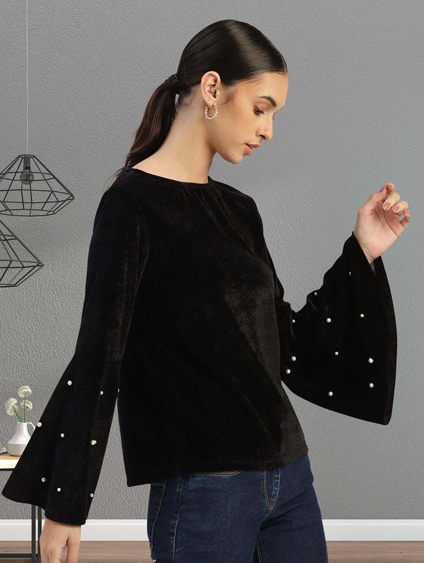 women black solid bell sleeve regular top - 22028476 -  Standard Image - 1