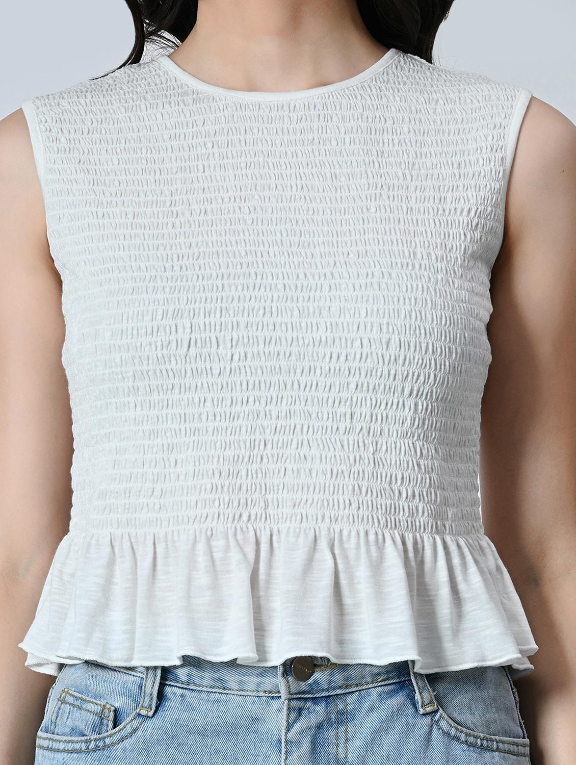 women solid sleeveless smocked tiered top - 22028479 - Standard Image - 4
