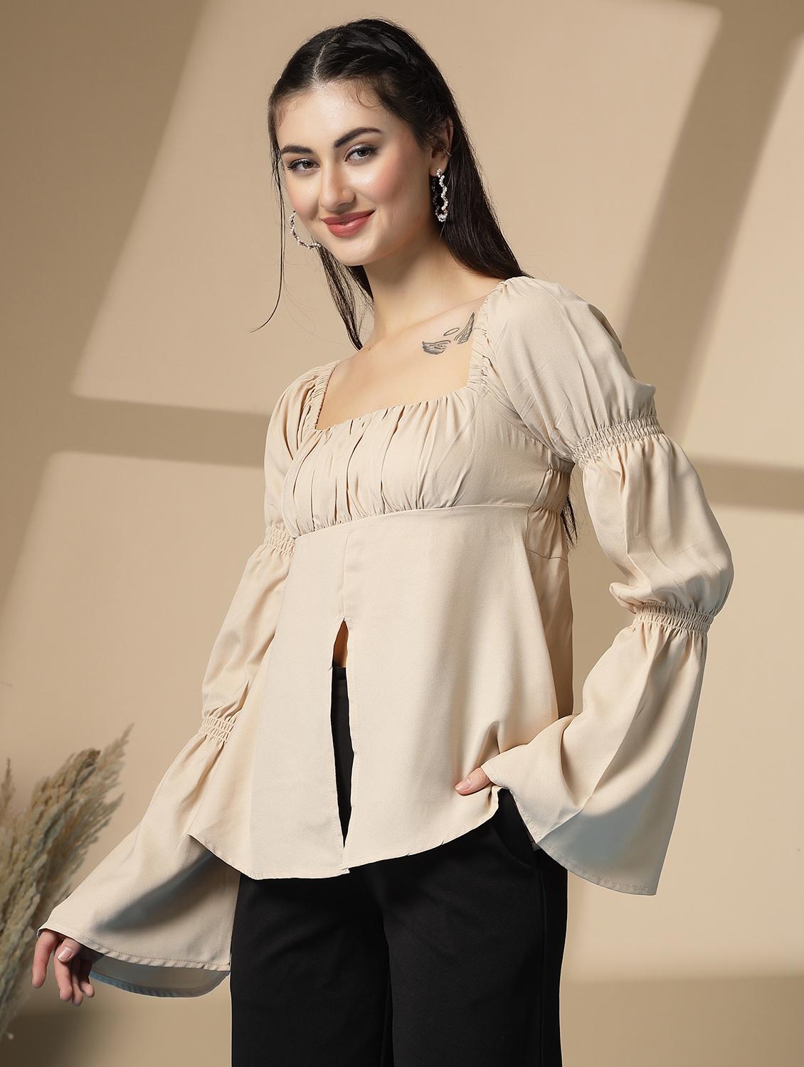 women solid bell sleeve a-line top - 22028480 -  Standard Image - 1