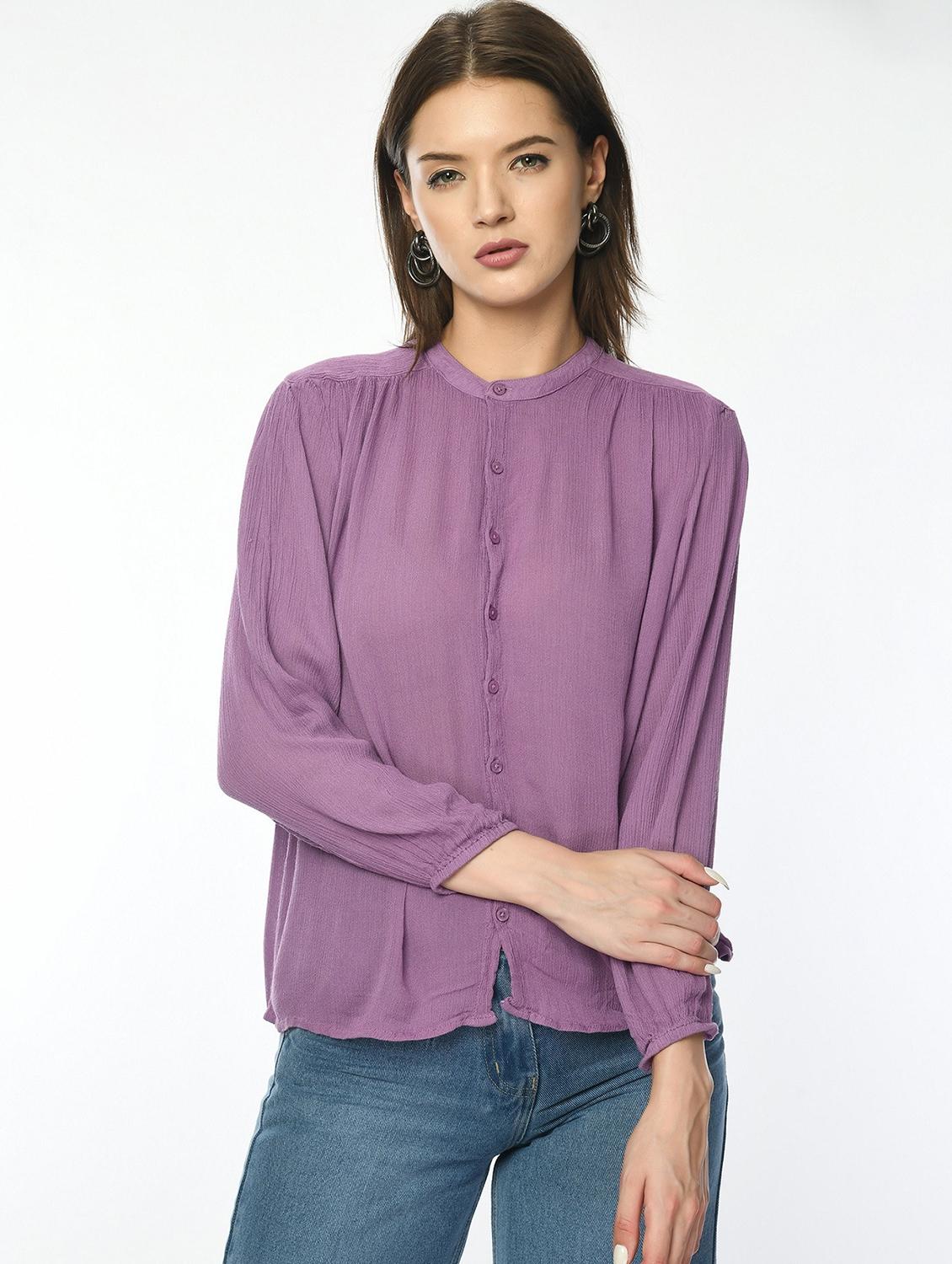 women solid long sleeve mandarin collar shirt - 22028504 - Standard Image - 4
