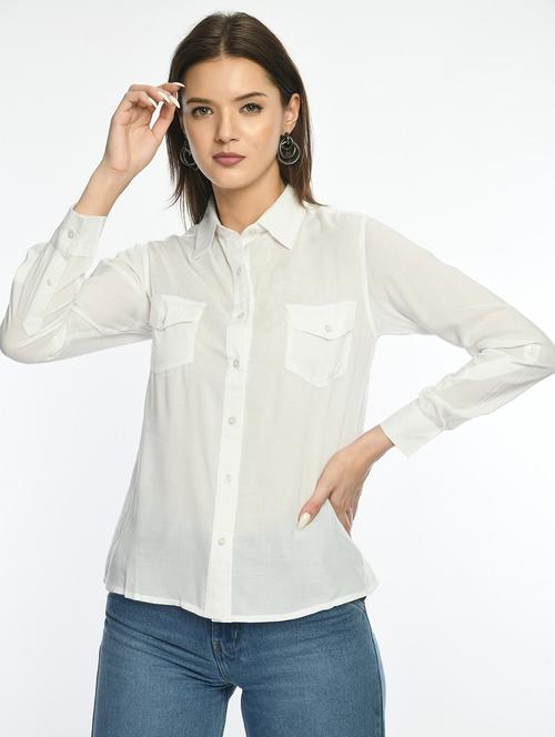women white solid collared regular shirt - 22028505 - Standard Image - 0