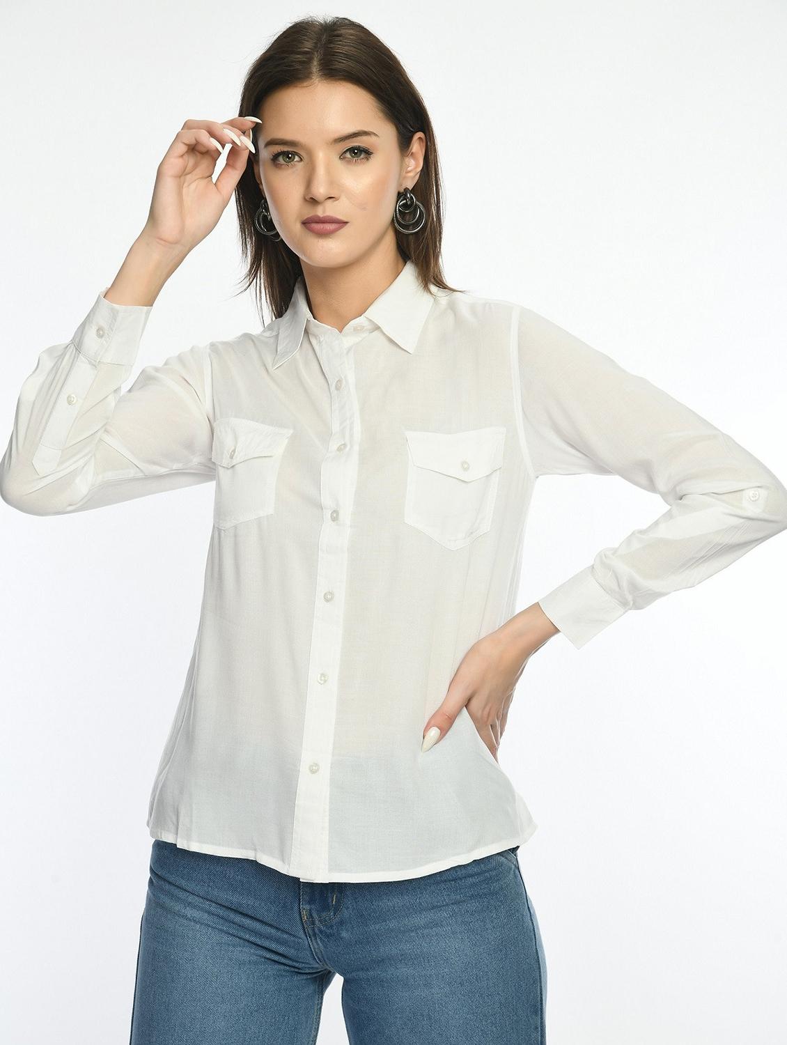 women white solid collared regular shirt - 22028505 - Zoom Image - 0