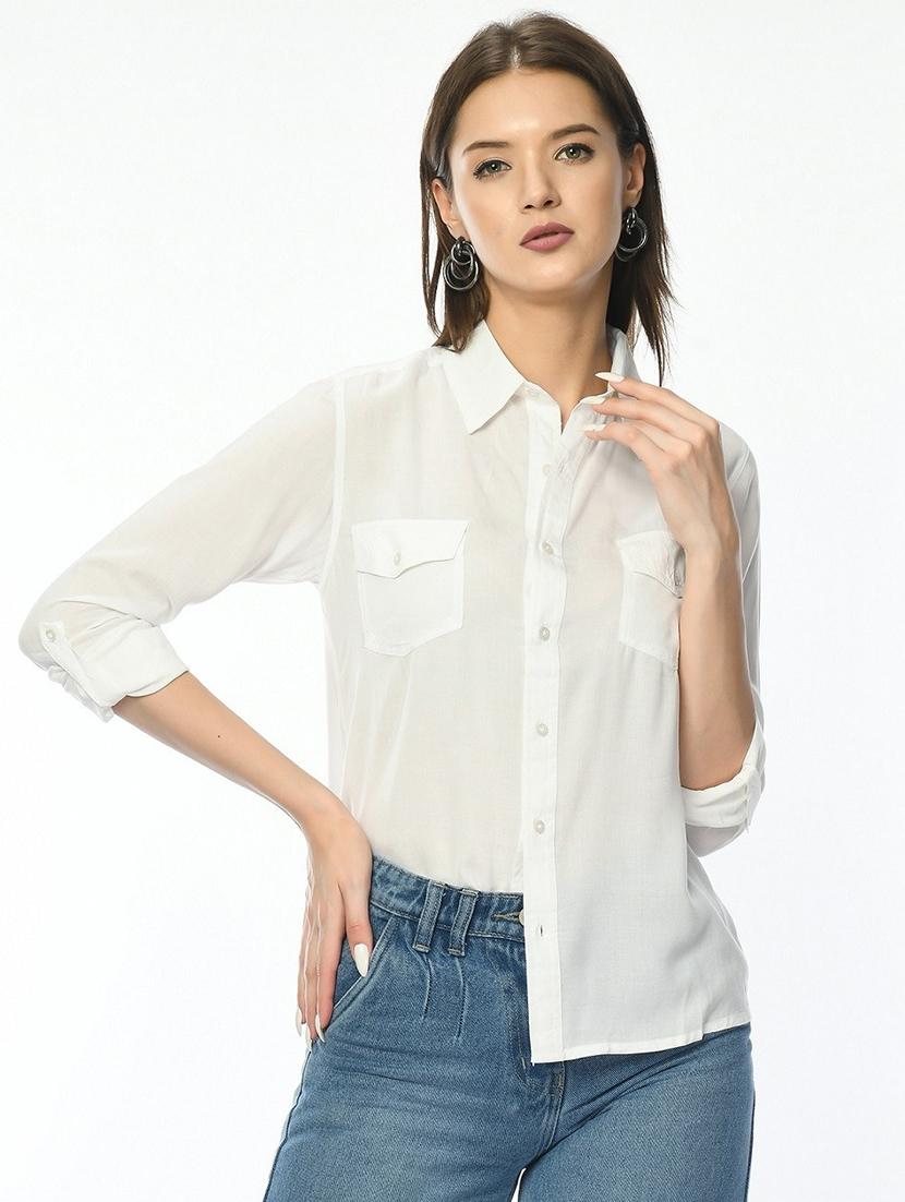 women white solid collared regular shirt - 22028505 - Standard Image - 1