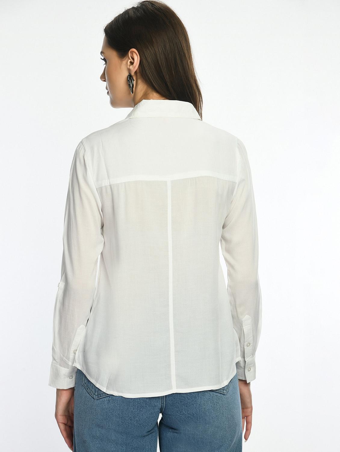 women white solid collared regular shirt - 22028505 - Standard Image - 4