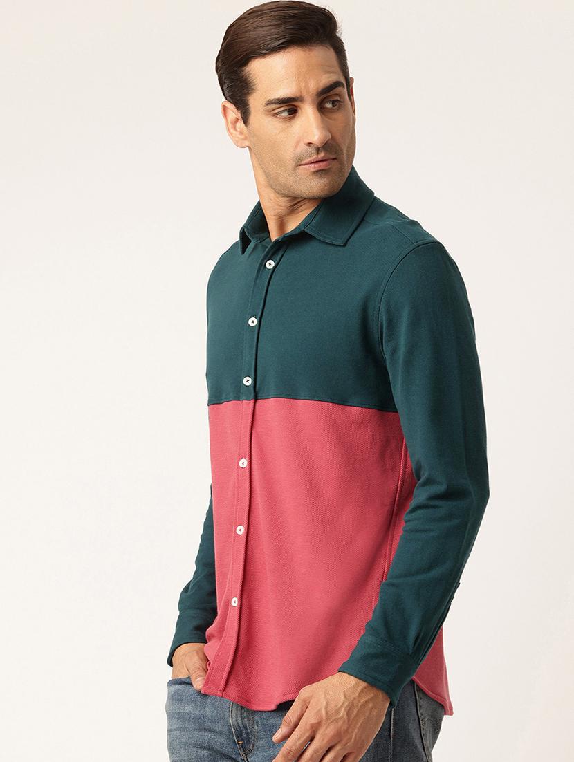 men color block long sleeve regular fit casual shirt - 22028518 -  Standard Image - 1