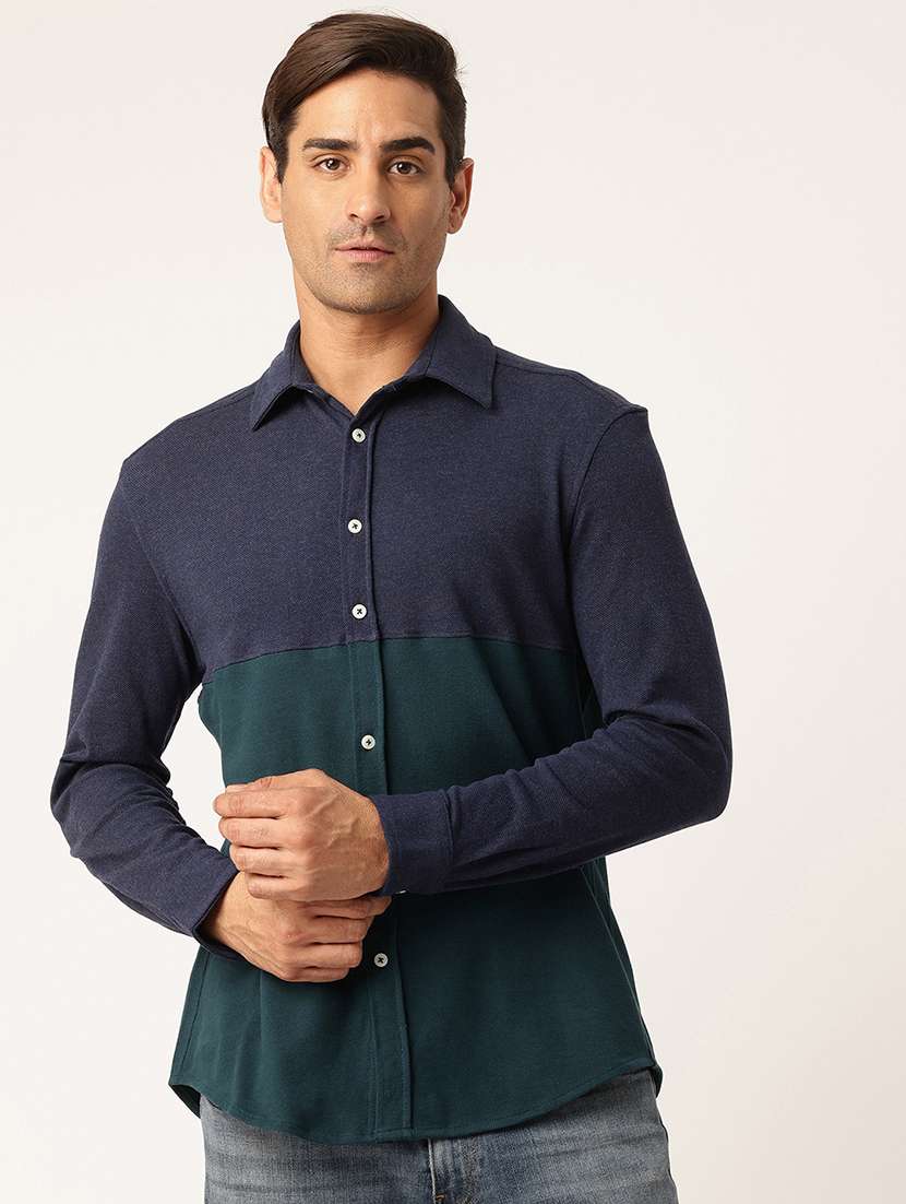 men color block long sleeve regular fit casual shirt