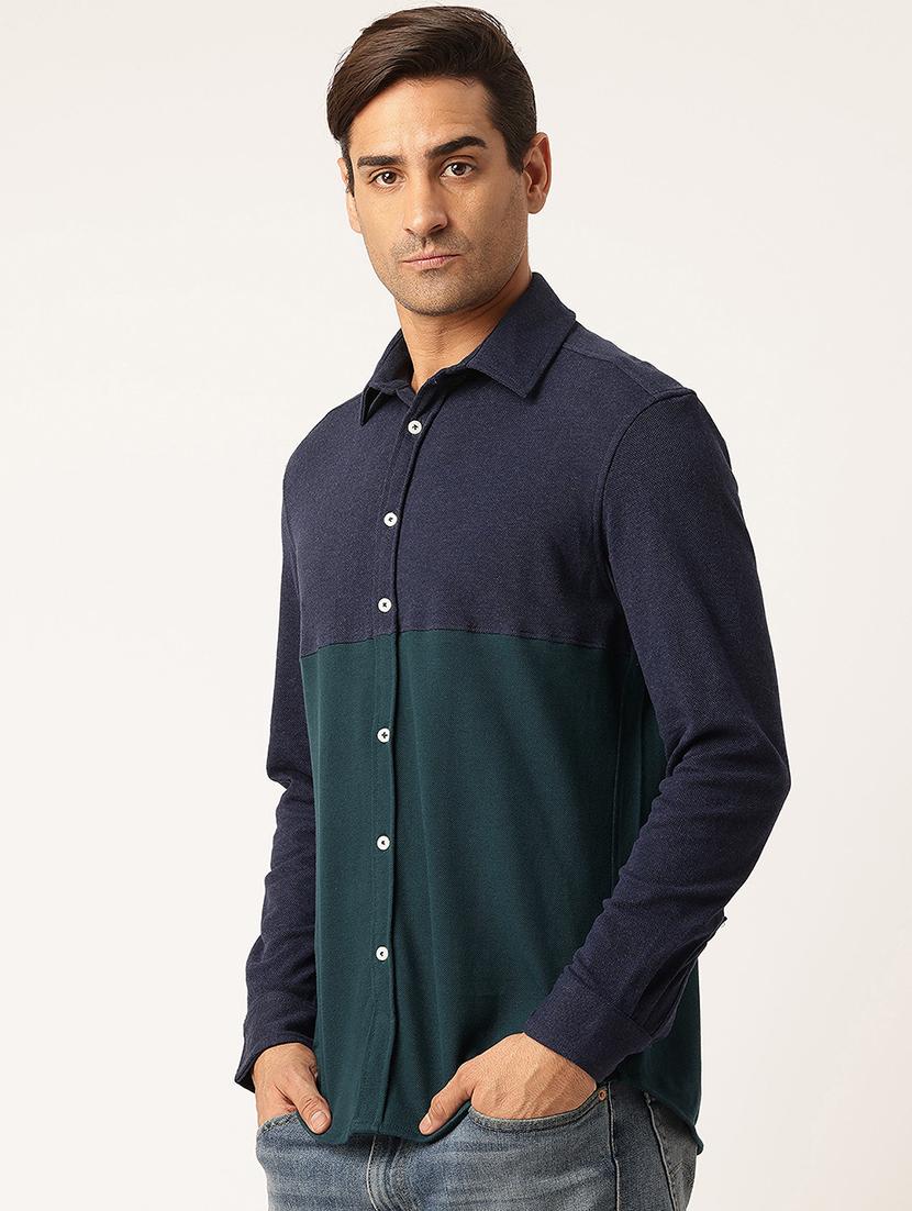 men color block long sleeve regular fit casual shirt - 22028519 -  Standard Image - 1