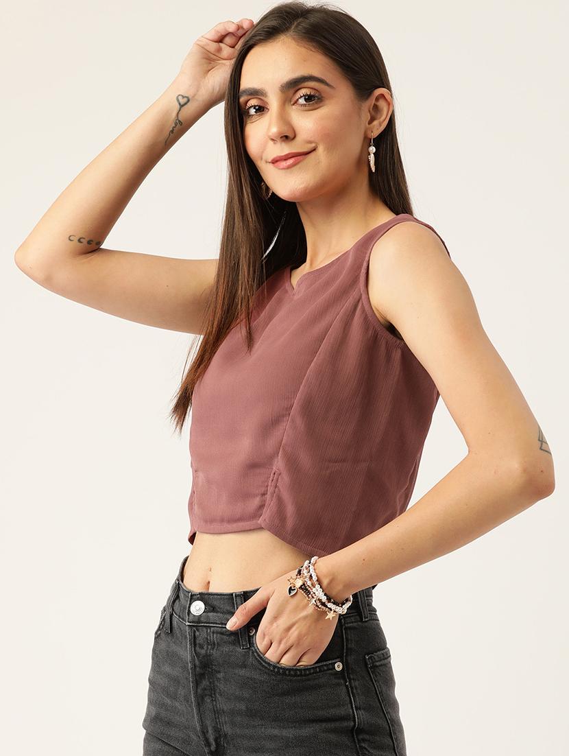 women solid sleeveless crop top - 22028525 -  Standard Image - 1