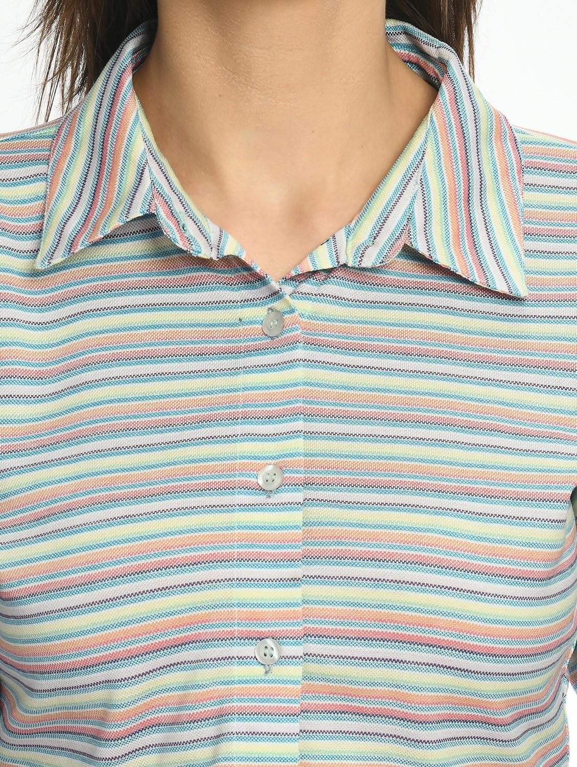 women striped collared long sleeve crop top - 22028530 - Standard Image - 4