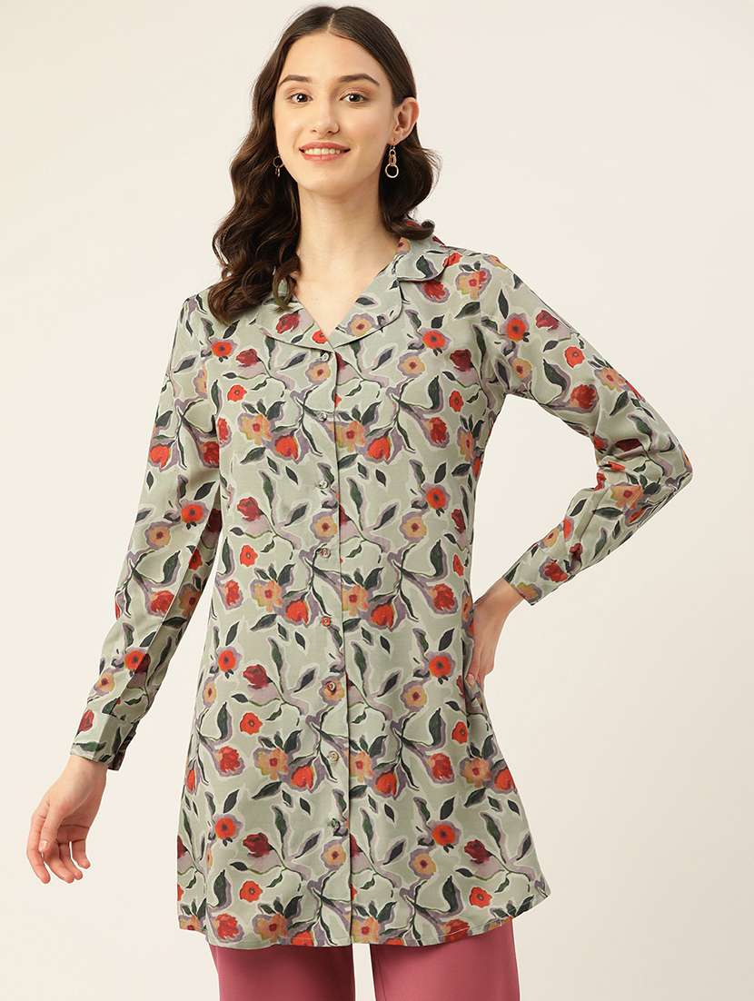 women floral printed long sleeve shirt tunic - 22028535 - Zoom Image - 0