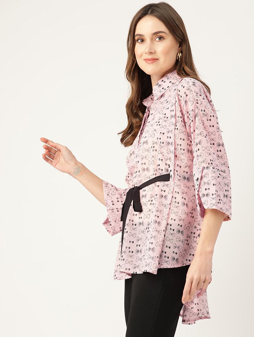 women printed collared high low top - 22028540 - Standard Image - 1