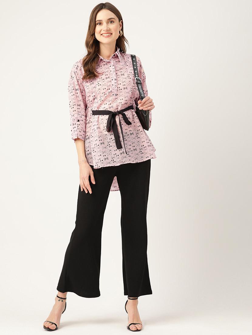 women printed collared high low top - 22028540 - Standard Image - 4