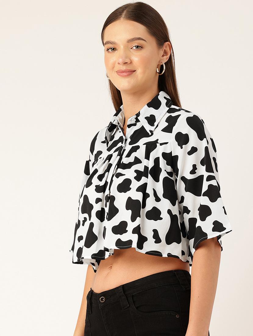 women animal print collared crop shirt - 22028541 -  Standard Image - 1