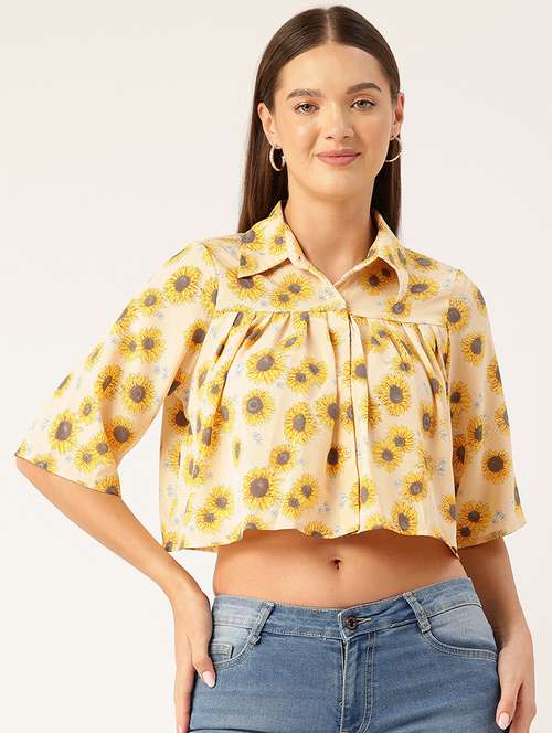 women floral print collared crop top - 22028542 -  Standard Image - 0