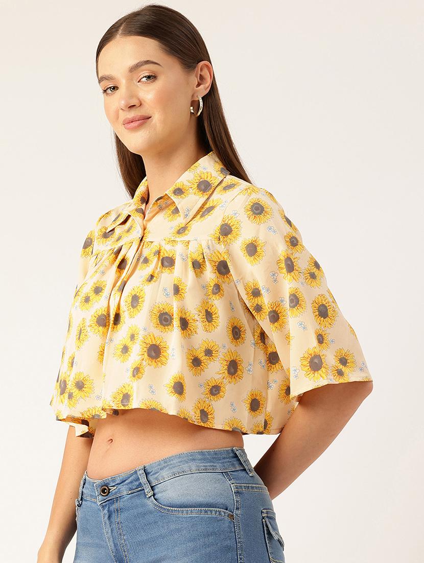 women floral print collared crop top - 22028542 - Standard Image - 1