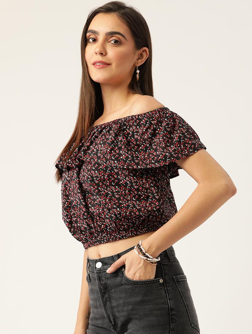 women floral print off shoulder crop top - 22028553 - Standard Image - 1