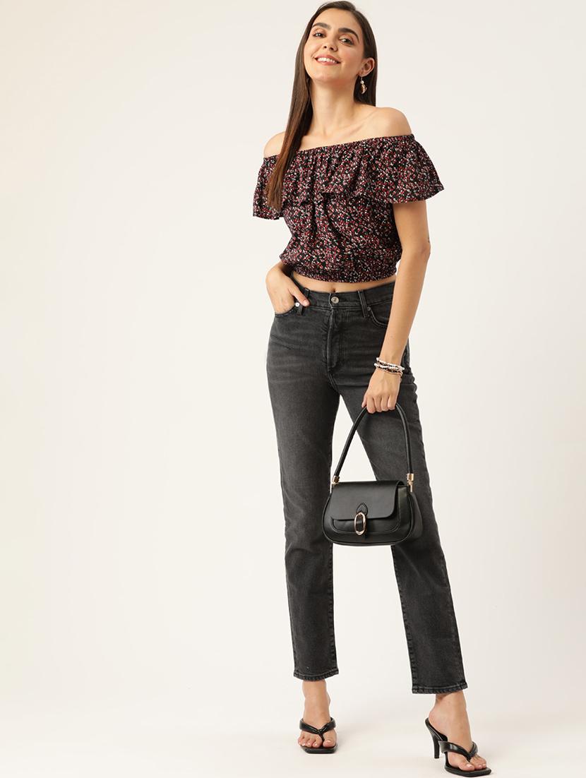 women floral print off shoulder crop top - 22028553 - Standard Image - 4
