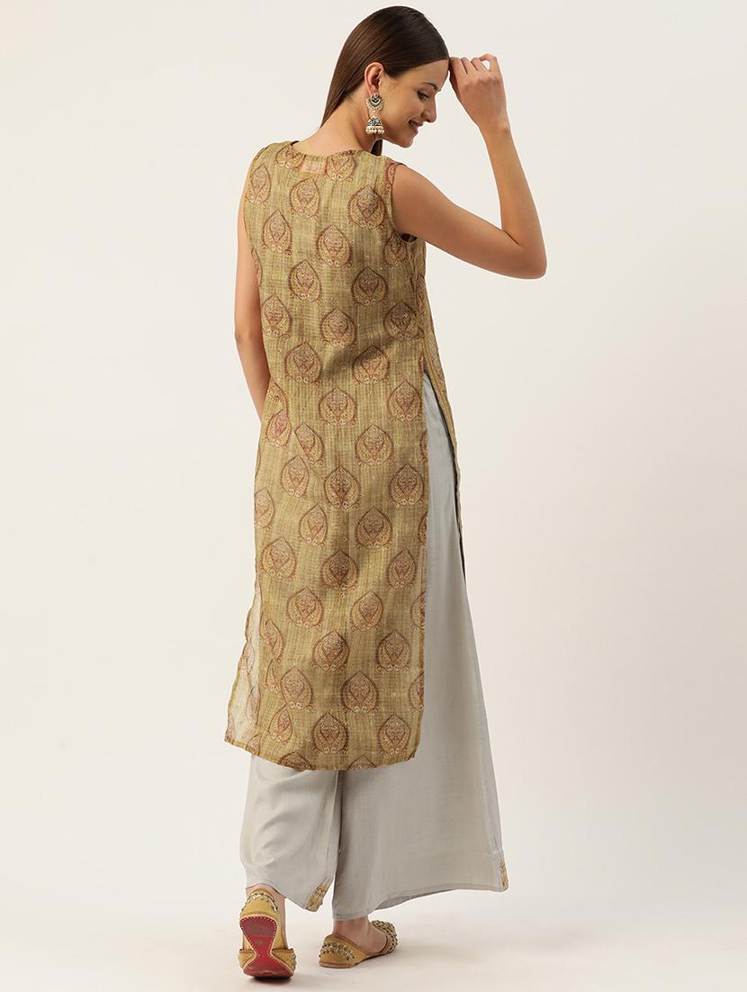 women printed sleeveless kurta palazzo set - 22028570 -  Standard Image - 1
