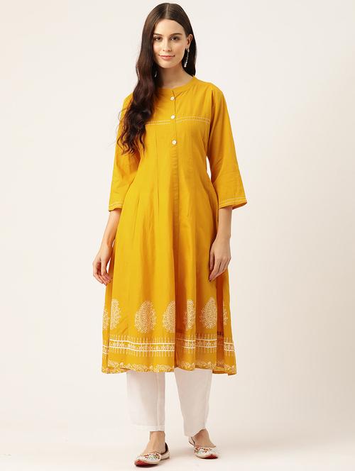 women printed three quarter sleeve a-line kurta - 22028572 - Standard Image - 0