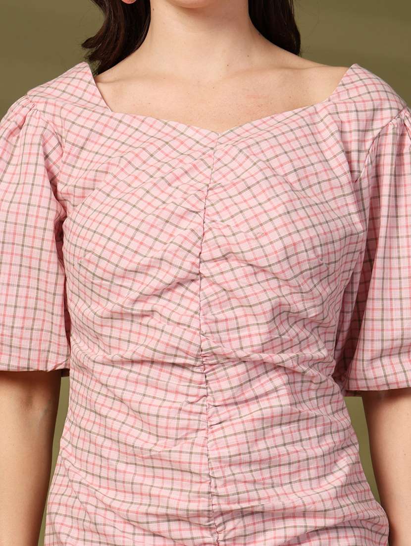 women checkered puff leeve sheath dress - 22028580 - Standard Image - 4