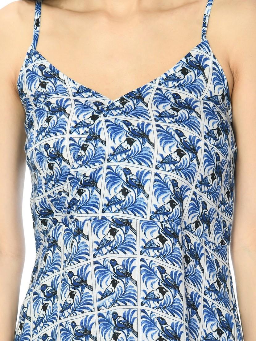 women printed shoulder strap asymmetric dress - 22028651 - Standard Image - 4